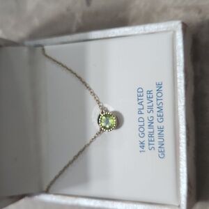 Elegant 14K Gold Plated Necklace with Green Gemstone